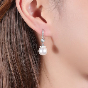 Round Imitation Pearl Dangle Earrings