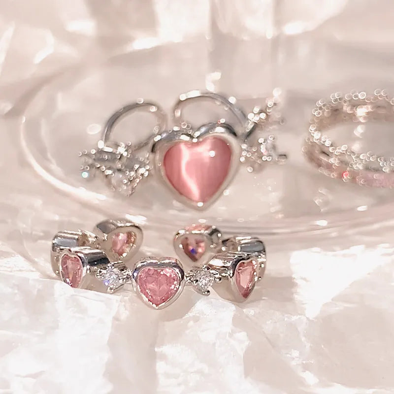 Pink Love Heart Rings