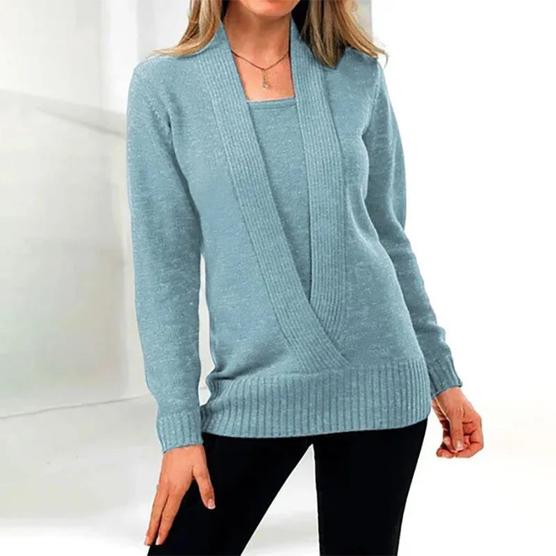 V-neck Long Sleeve Knitted Sweater