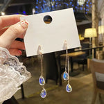 Fashion Crystal Water Drop Tassel Earrings