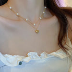 Double-layer Pearl Love Pendant Necklace