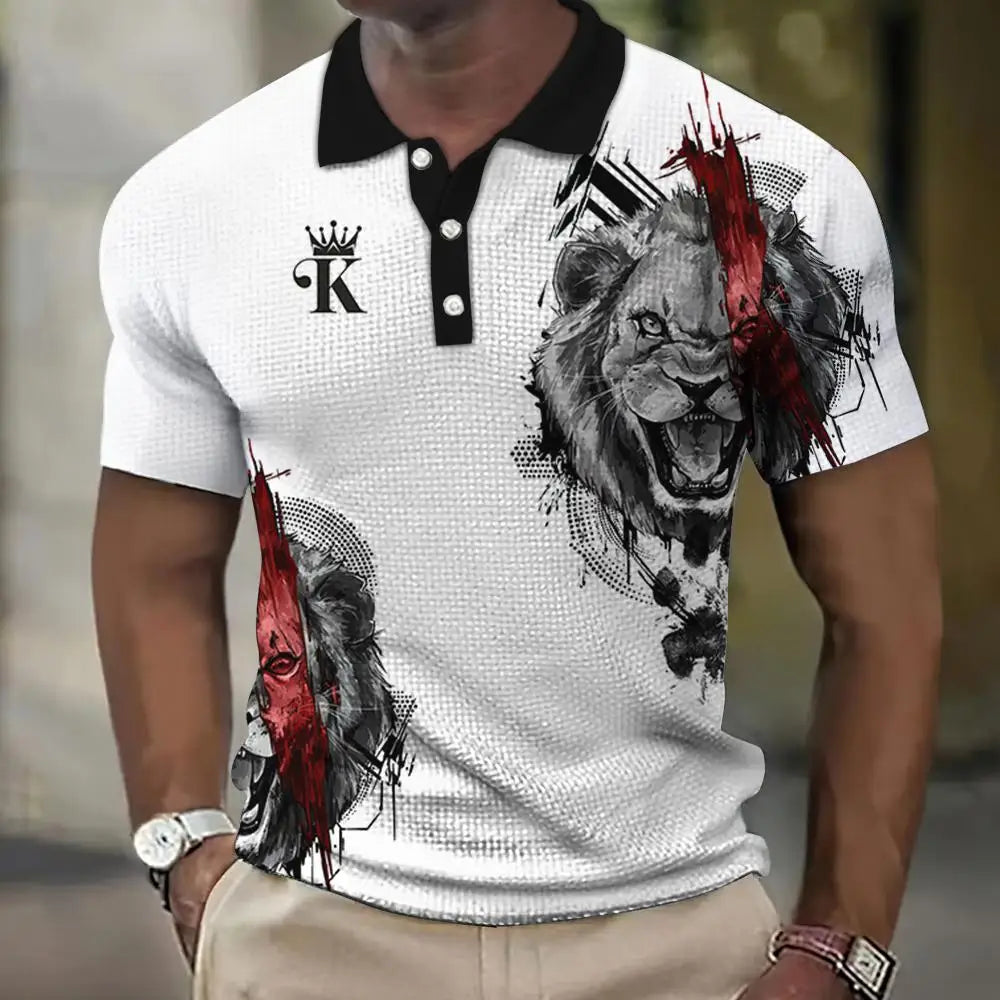 Men's 3D Lion Print Polo Shirt - Casual and Stylish Summer Tee - VogueShion 