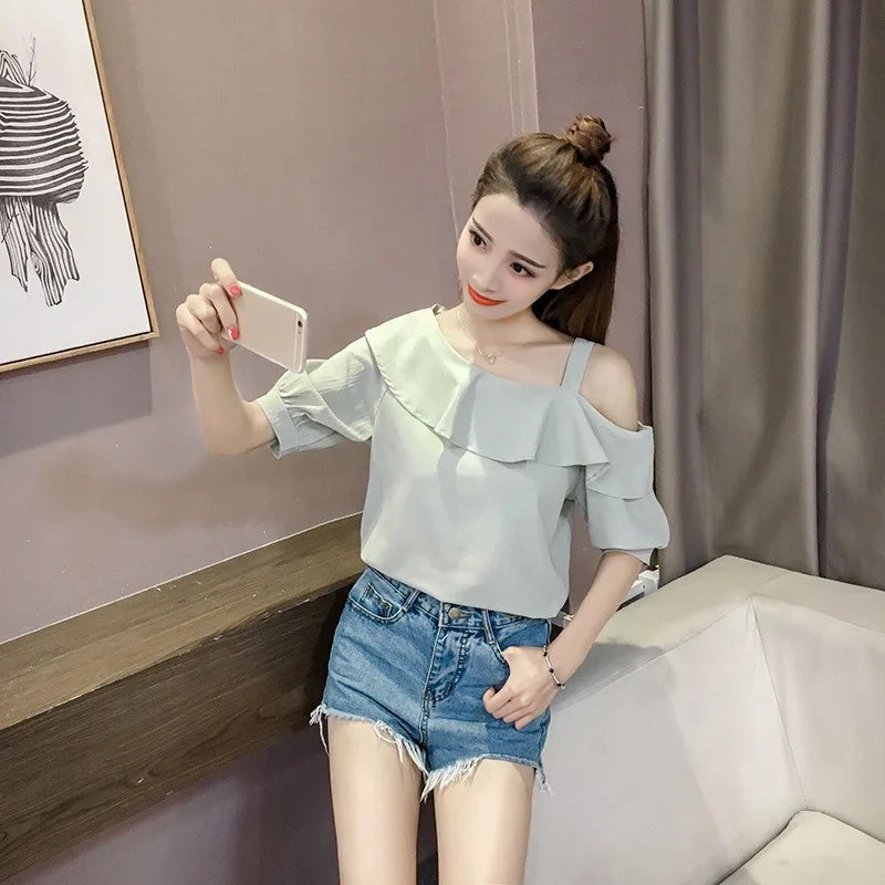 Women's One-Shoulder Ruffles Shirt