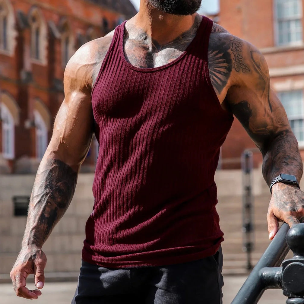 Men's Sleeveless Knitted Vertical Stripe Vest