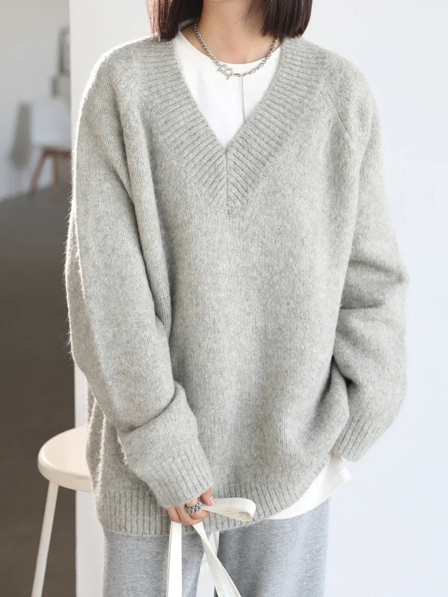 Women's Knitted V Neck Casual Sweater