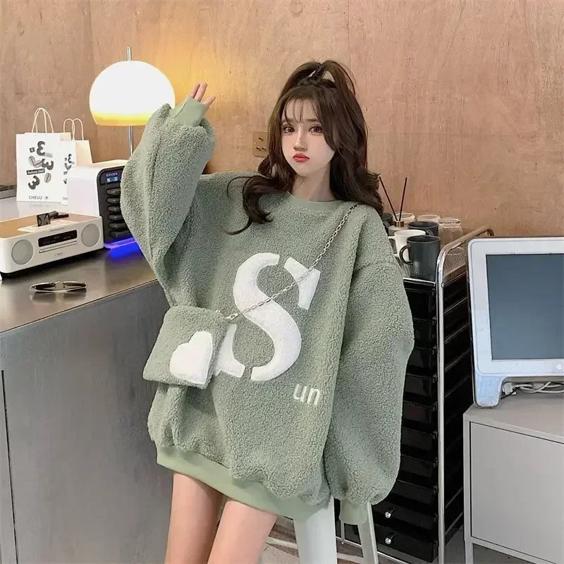 Women Loose Lamb Hoodies