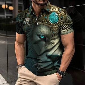 Men's 3D Lion Print Polo Shirt - Casual and Stylish Summer Tee - VogueShion 