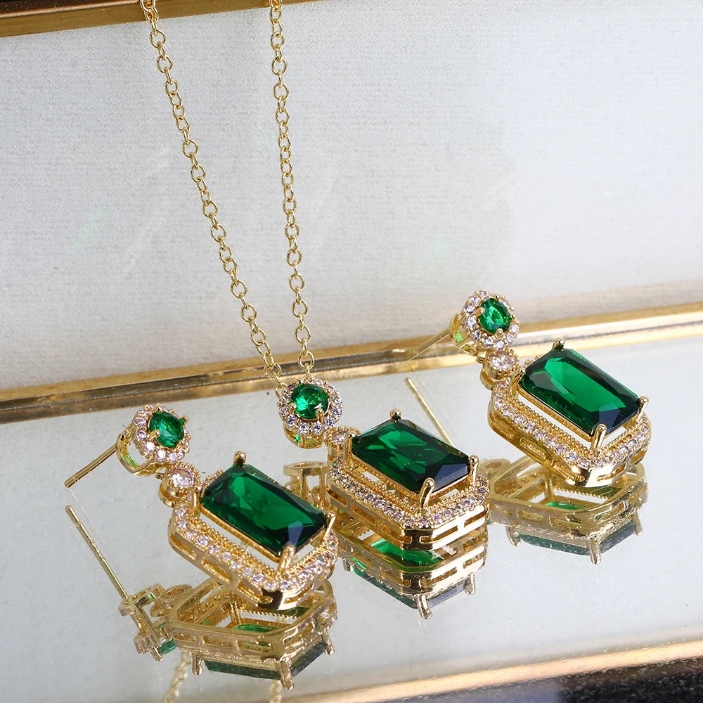 Emerald 18k Gold Plated Jewelry Sets