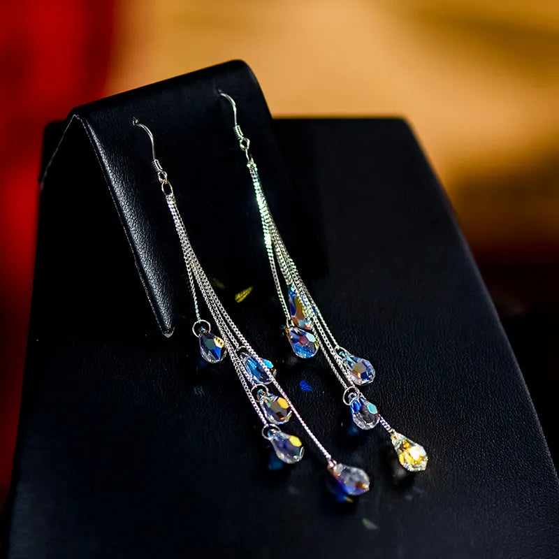 Fashion Crystal Water Drop Tassel Earrings