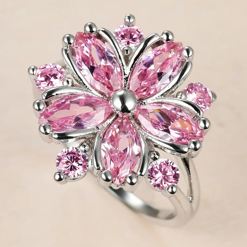 Cute Female Pink Crystal Stone Ring