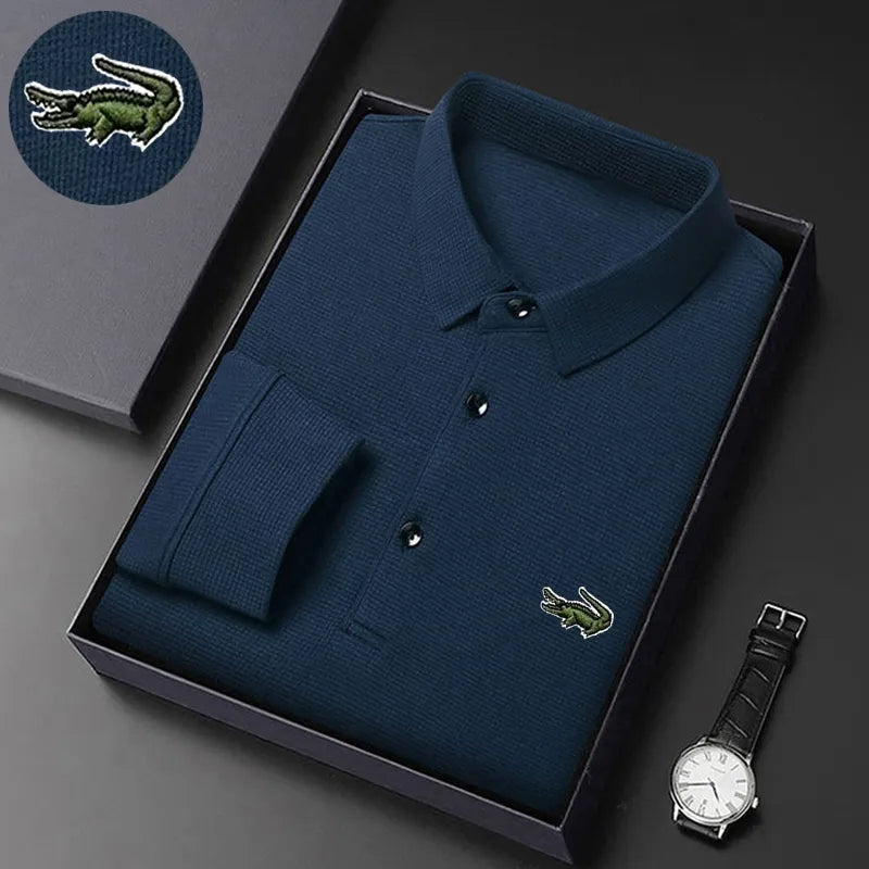 Men's Embroidered Polo Shirt - High-Quality Long Sleeve T-shirt for Smart Casual Wear - VogueShion 