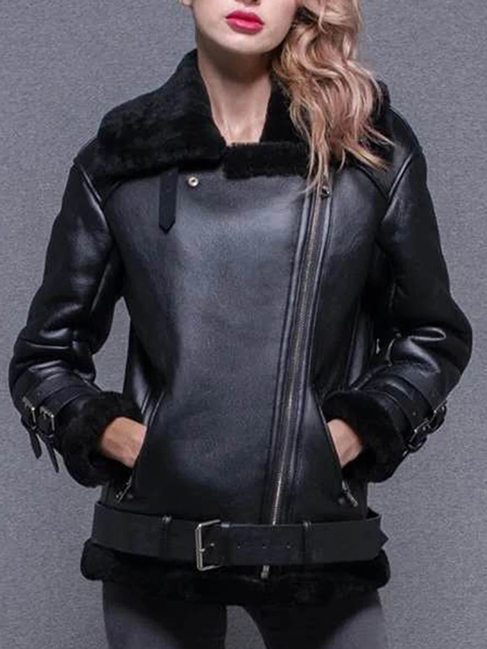 Thick warm faux leather jacket