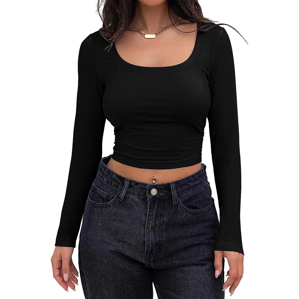 Women's Long Sleeve Crop Top T-Shirt