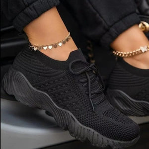 Women's Mesh Breathable Casual Sneakers - Lace-up Vulcanized Platform Shoes - VogueShion 