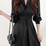 Polo Collar Cross Lace Up Long Dress