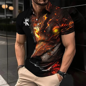 Men's 3D Lion Print Polo Shirt - Casual and Stylish Summer Tee - VogueShion 