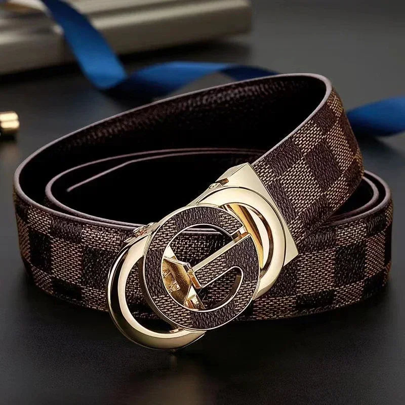 Metal Automatic Buckle Plaid Belt