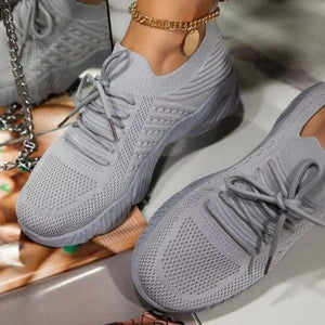 Women's Mesh Breathable Casual Sneakers - Lace-up Vulcanized Platform Shoes - VogueShion 