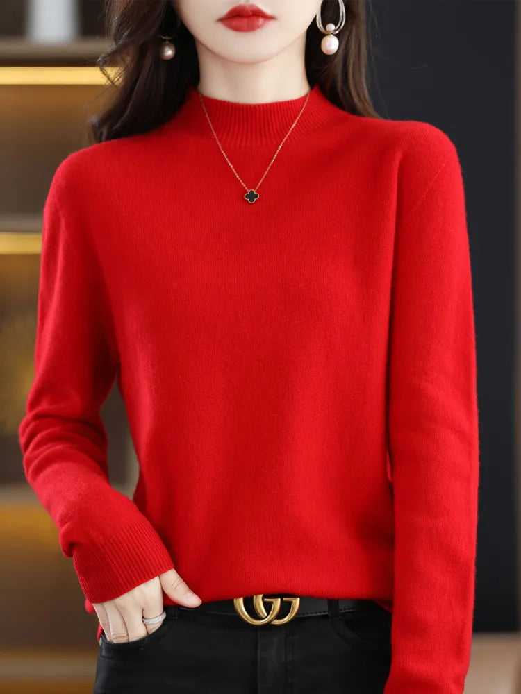 Mock-Neck 100% Merino Wool Sweater