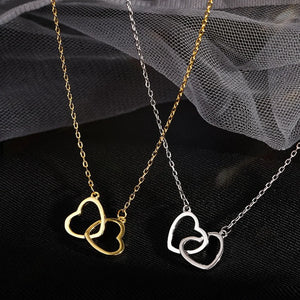 Silver Color Double Heart Choker Necklace