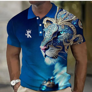 Men's 3D Lion Print Polo Shirt - Casual and Stylish Summer Tee - VogueShion 