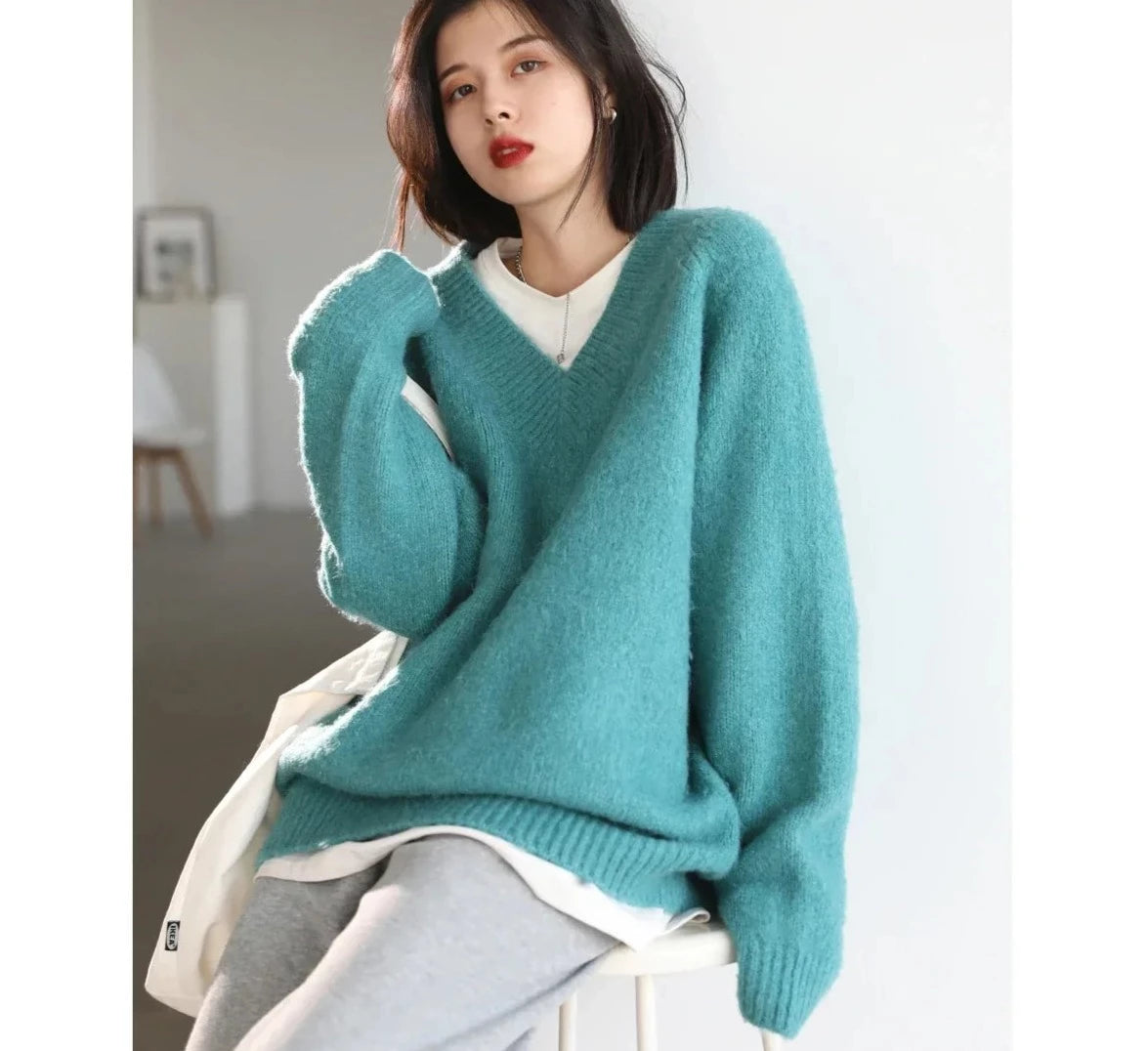 Women's Knitted V Neck Casual Sweater