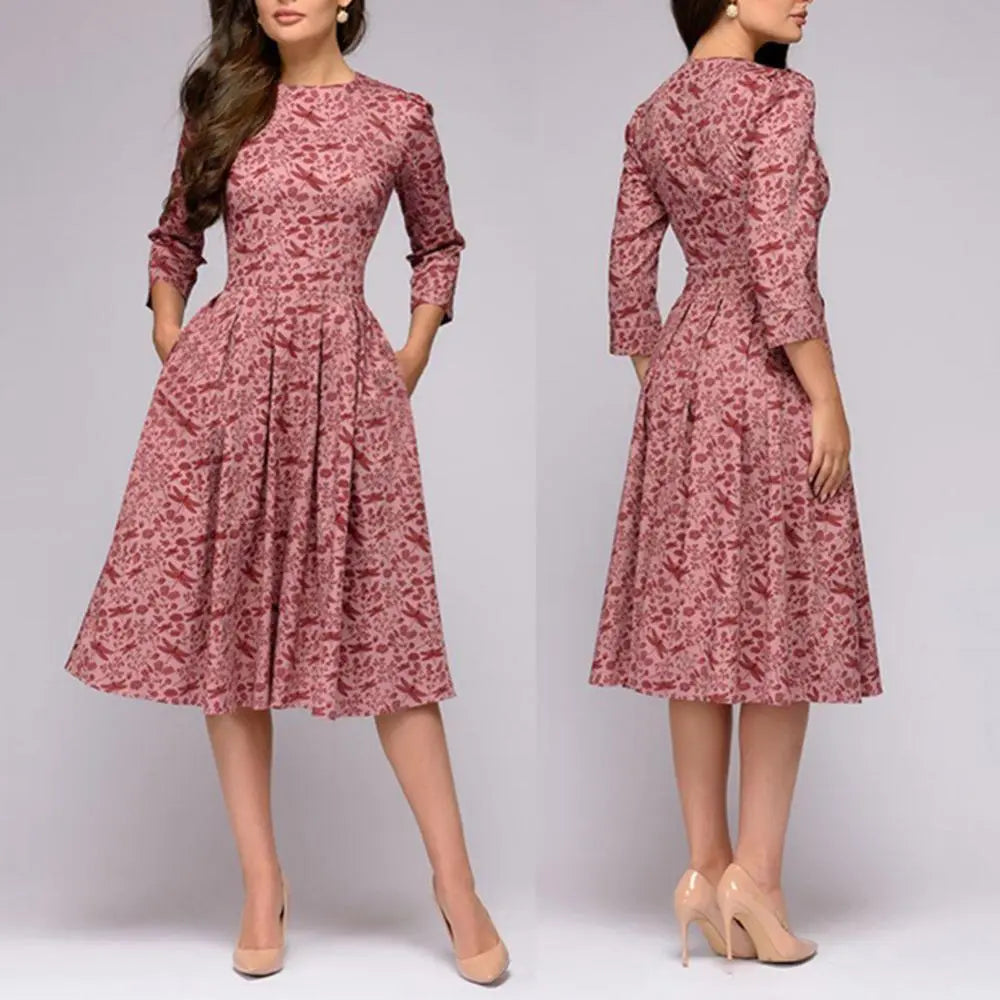 Women Elegant A-line Midi Dress