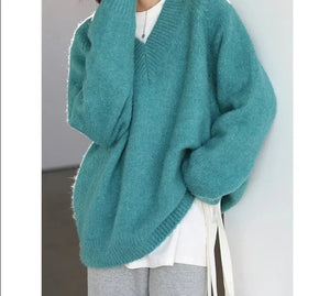 Women's Knitted V Neck Casual Sweater