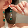 Green Gemstone Long Pearl Tassel Drop Earrings