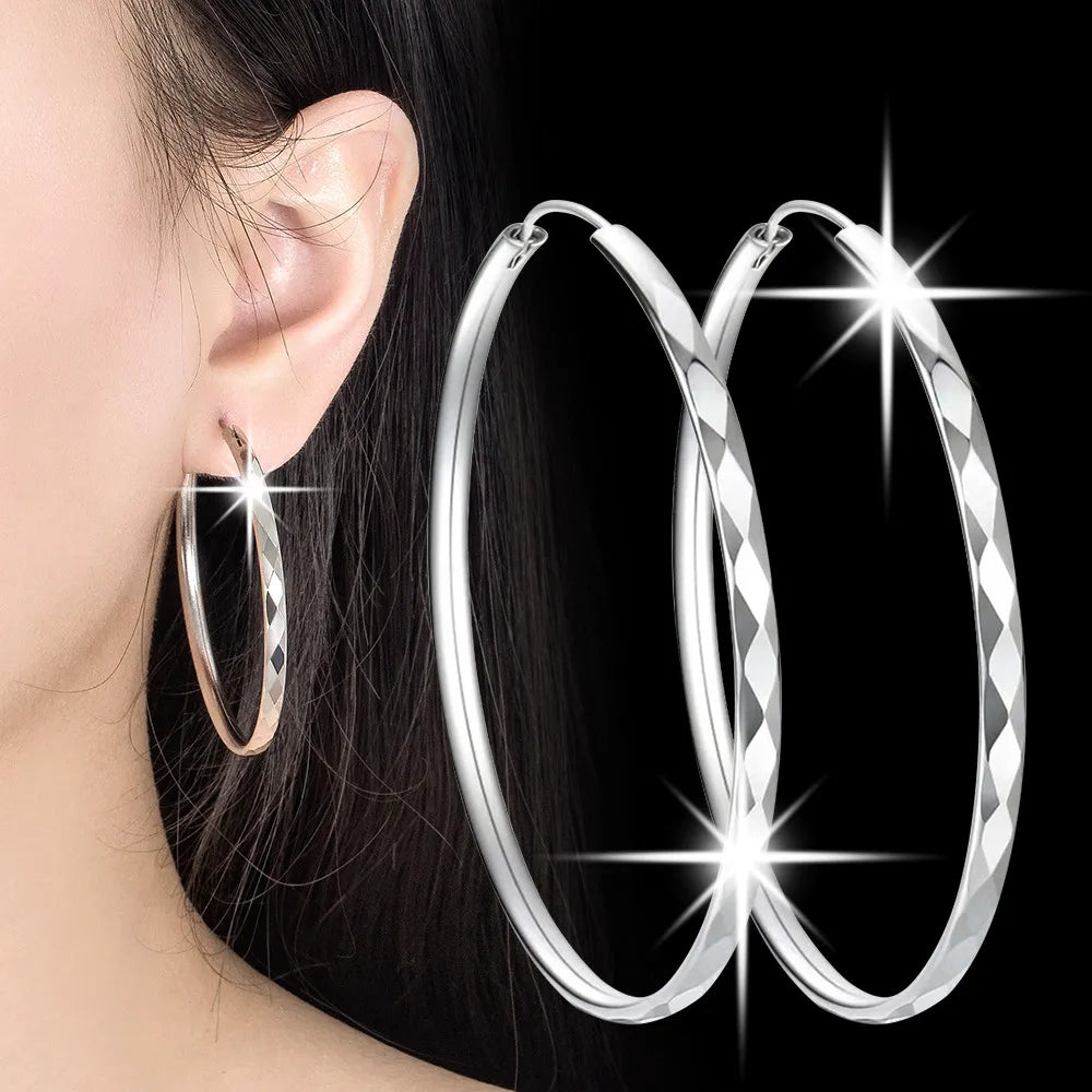 Silver Round Hoop Earrings - Fashion Party Luxury Jewelry Accessories for Women - VogueShion 