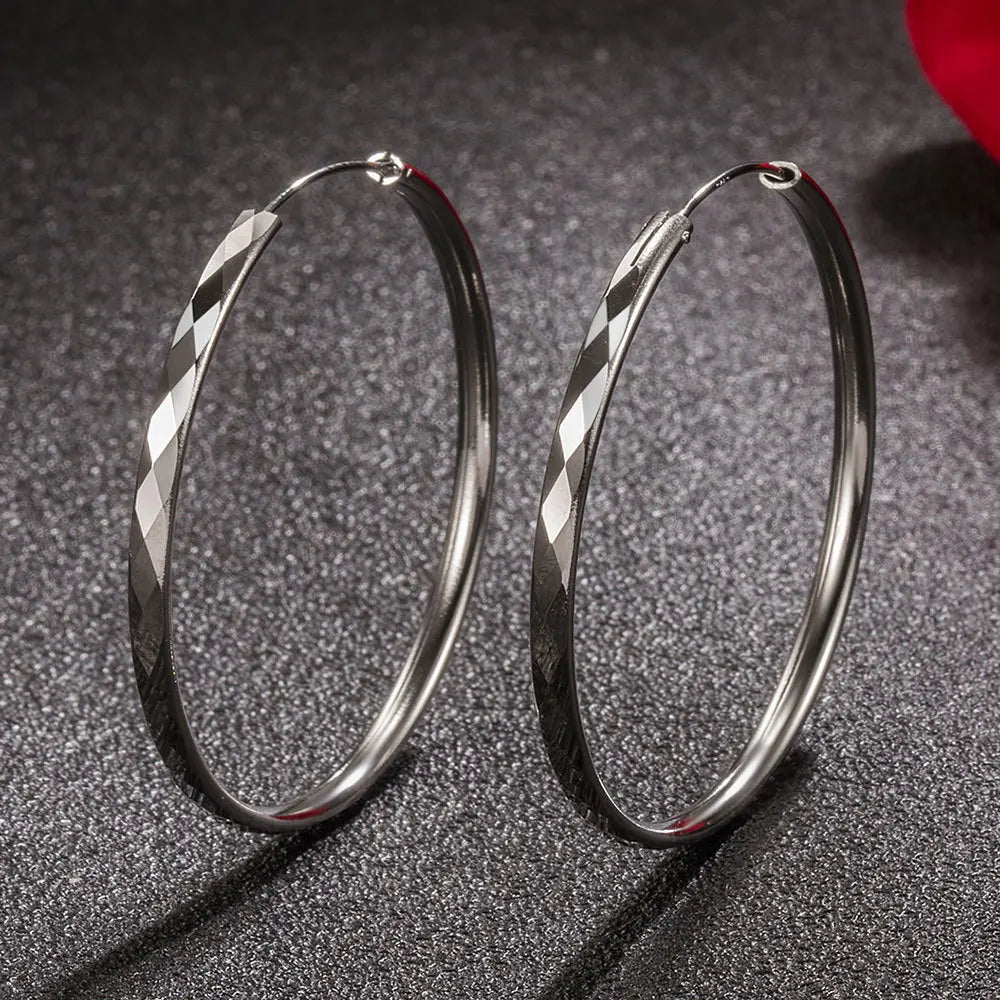 Silver Round Hoop Earrings - Fashion Party Luxury Jewelry Accessories for Women - VogueShion 