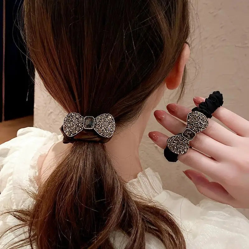 Diamond Crystal Bow Elastics Hair Ties