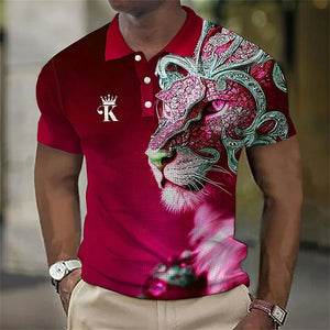 Men's 3D Lion Print Polo Shirt - Casual and Stylish Summer Tee - VogueShion 