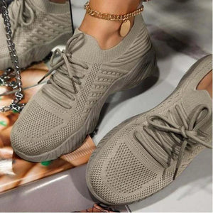 Women's Mesh Breathable Casual Sneakers - Lace-up Vulcanized Platform Shoes - VogueShion 