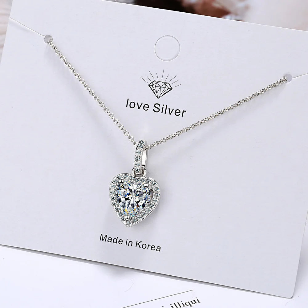 Silver Zircon Heart Pendant Necklace - Luxury Designer Jewelry for Women - VogueShion 